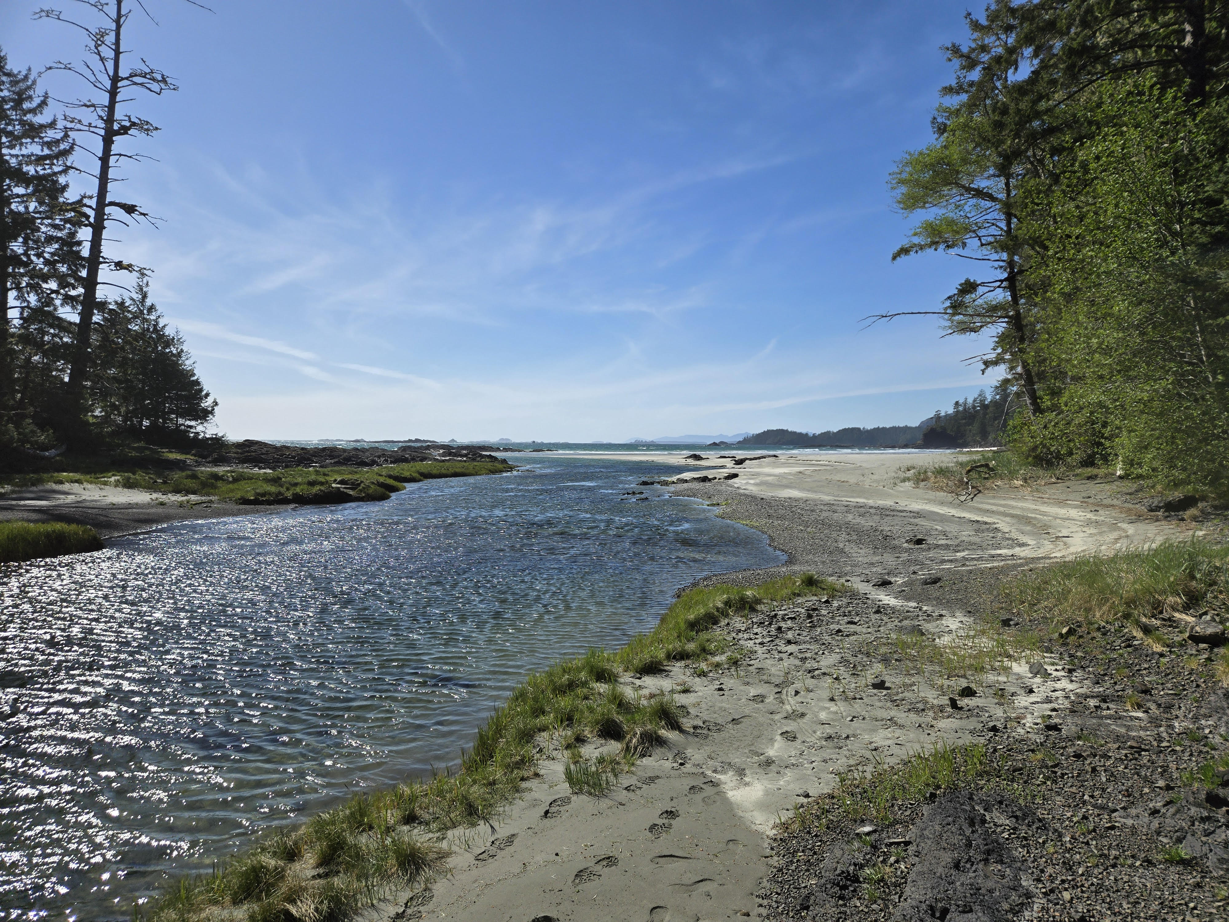 Kapoose Creek estuary opening onto the Pacific coast
